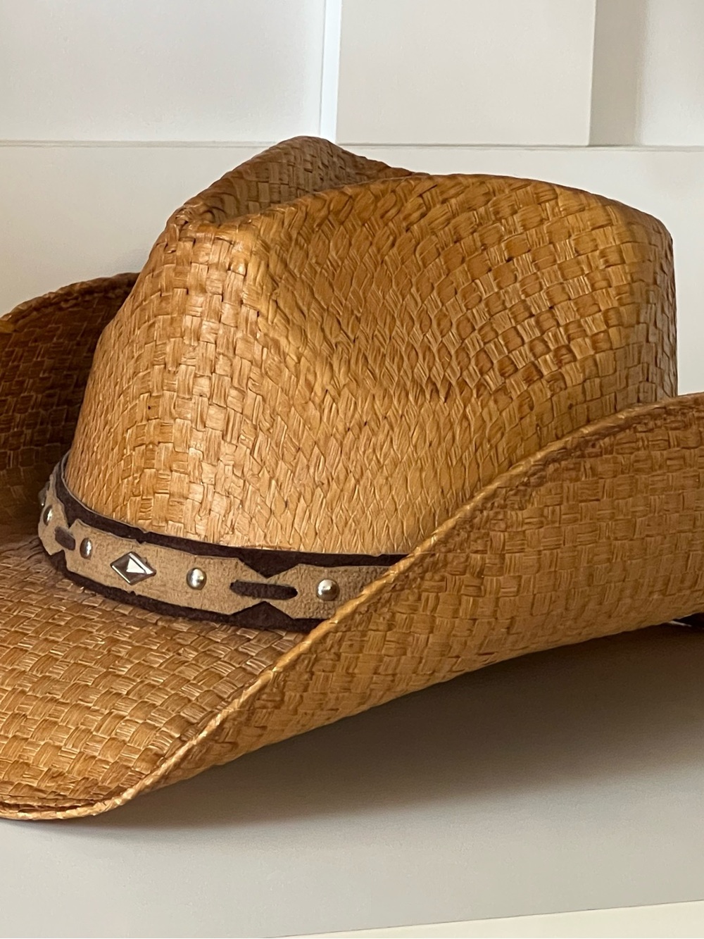 Run a Muck Collection Woven Straw Bullhide Cowboy Hat with Studded Band - Tan
